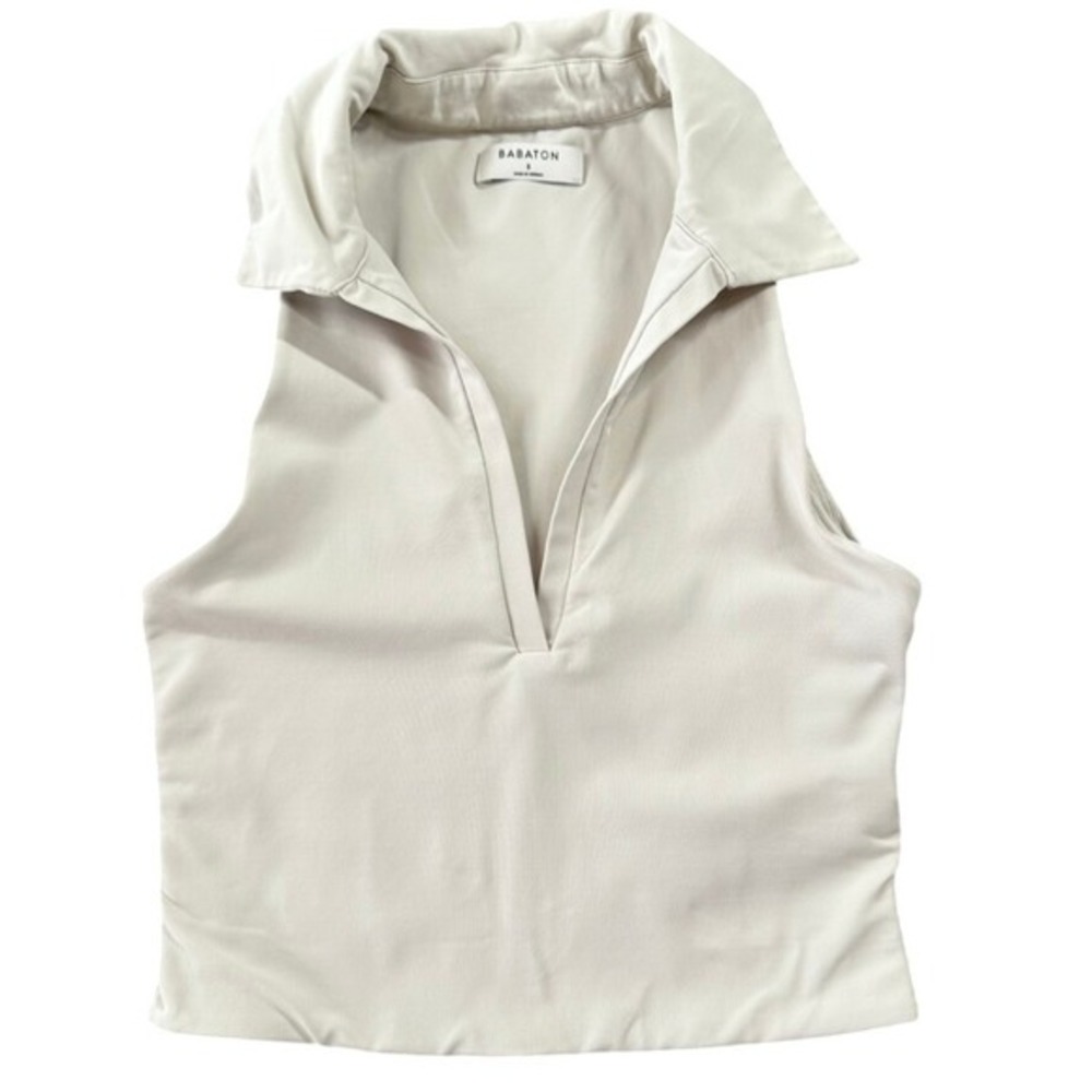 Babaton‎ Size Small Sculpt Knit Polo Top Beige Sleeveless V-Neck Crop Top